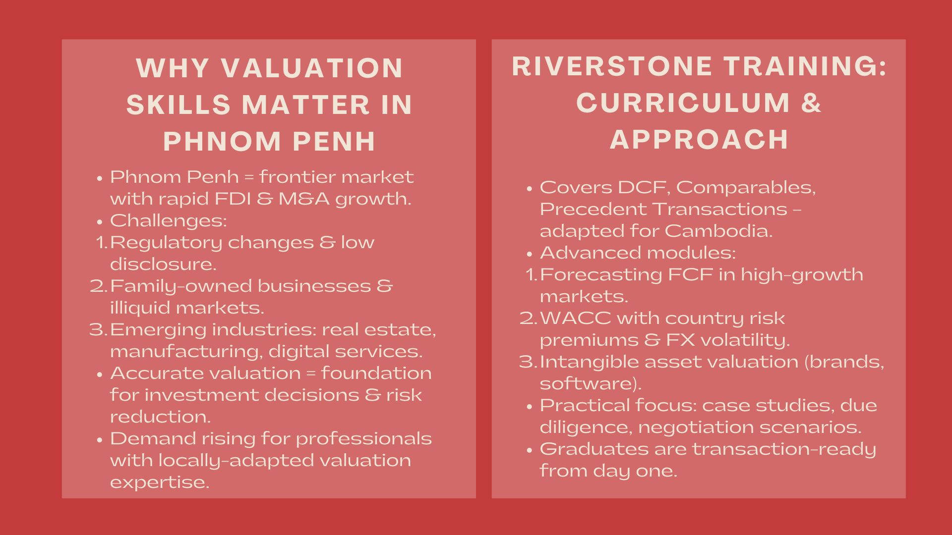 Corporate Valuation Training in Phnom Penh