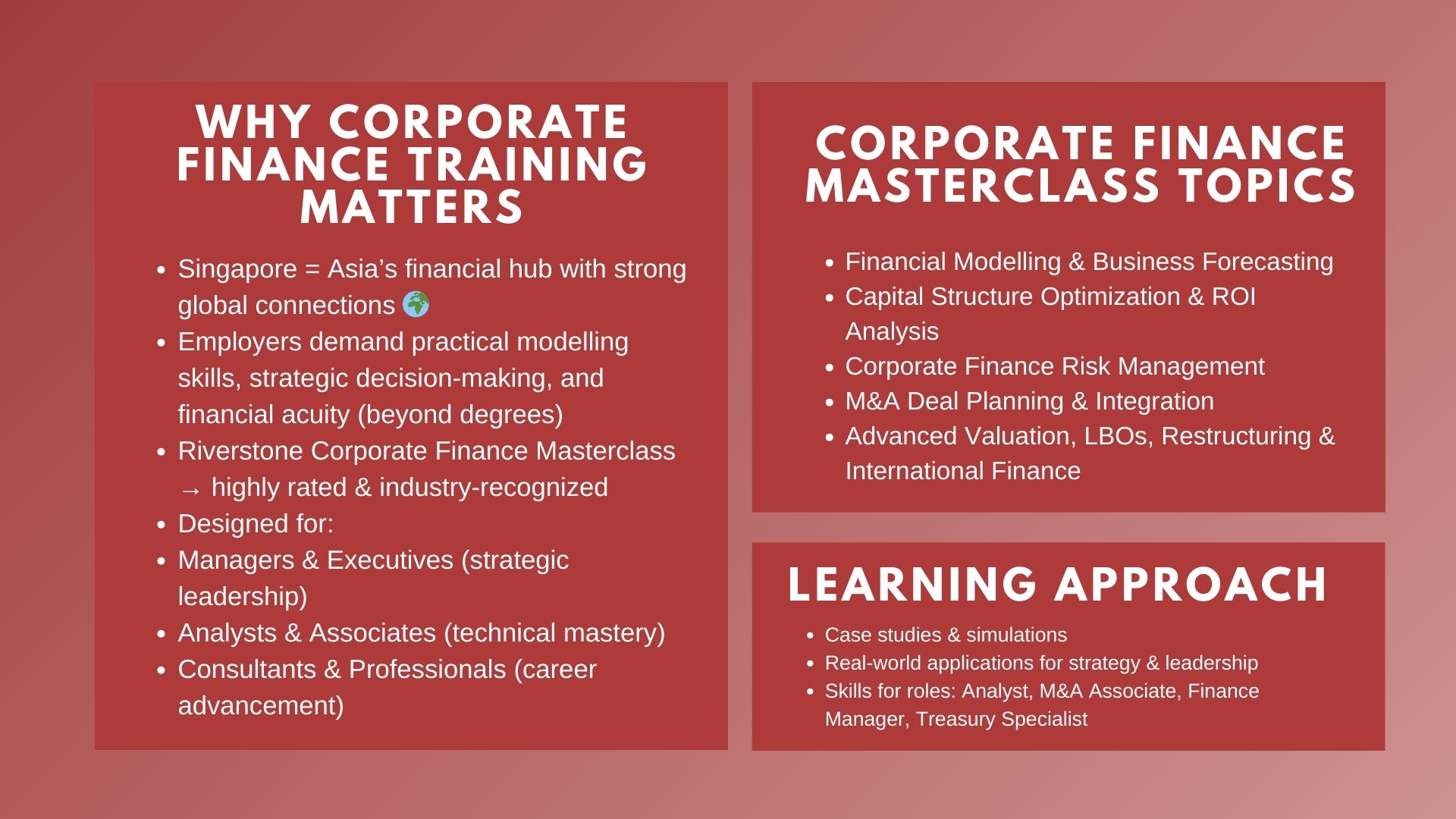 Highly Rated Corporate Finance Masterclass in Singapore Riverstone Training