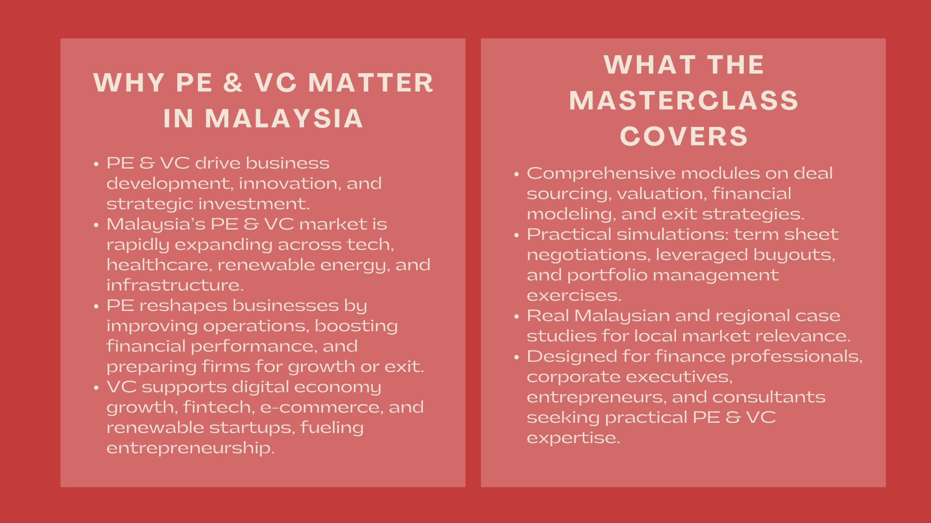 Highly Rated Private Equity Masterclass in Kuala Lumpur