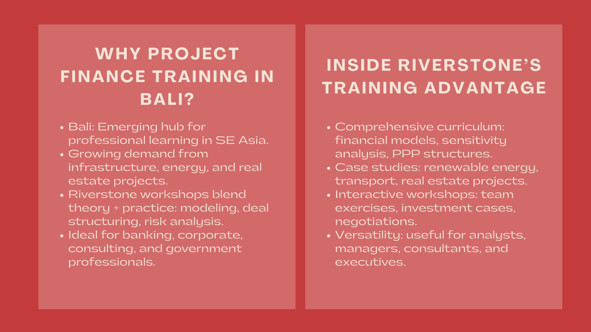 Highly Rated Project Finance Workshops in Bali