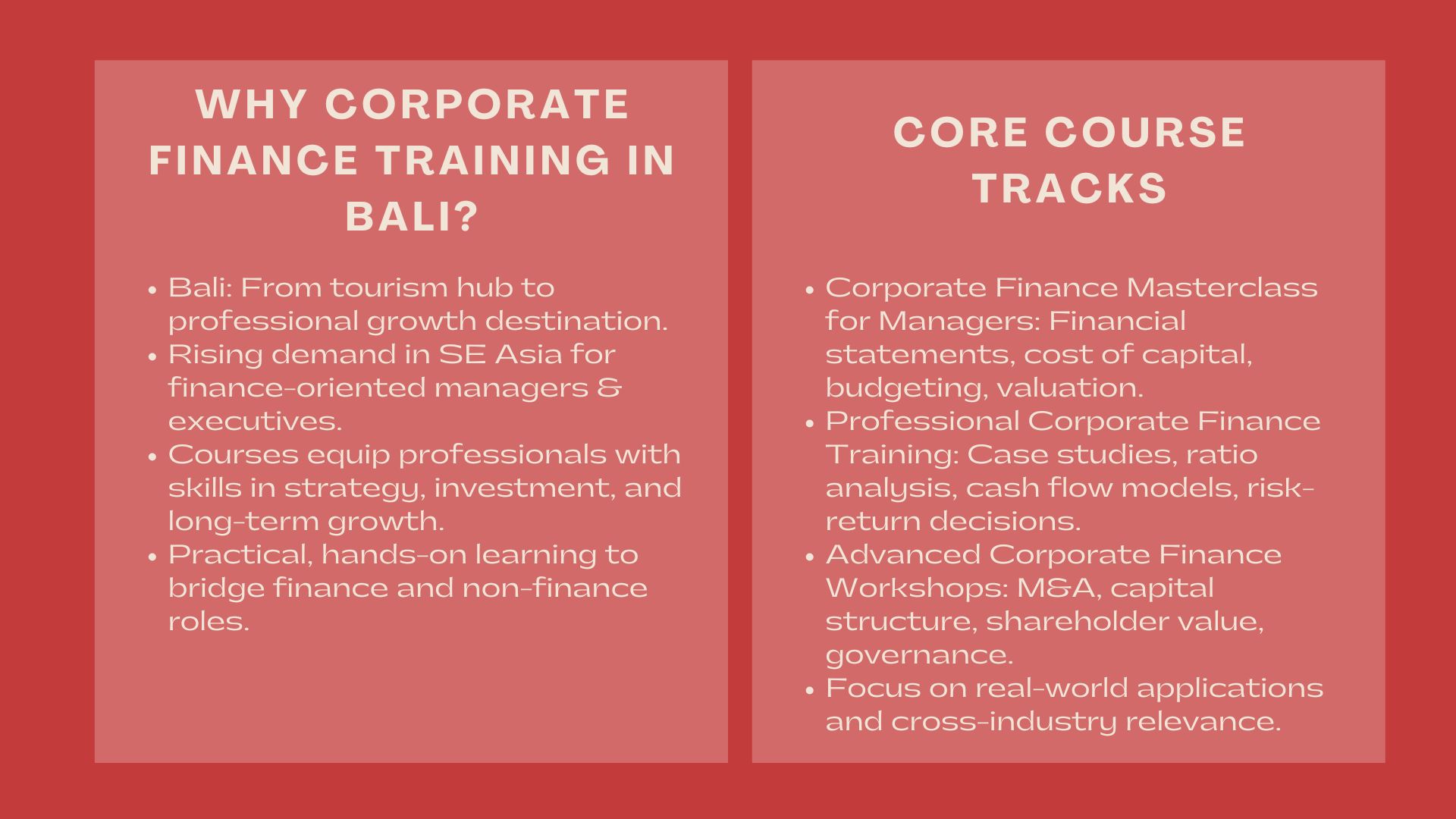 Leading Corporate Finance Courses in Bali