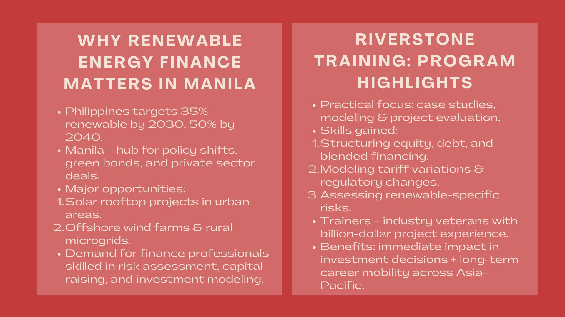 Renewable Energy Finance and Investment in Manila
