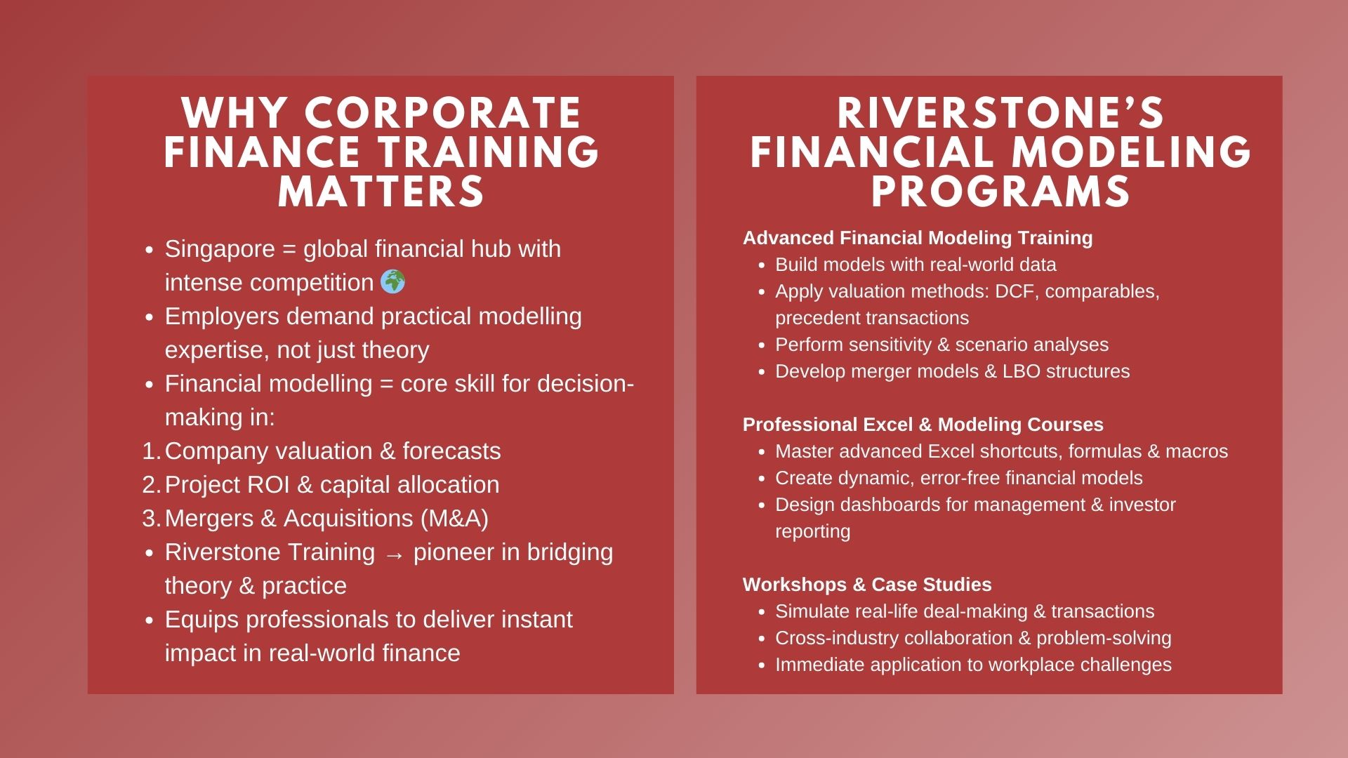 Top Financial Modeling Courses in Singapore Riverstone Training Advantage