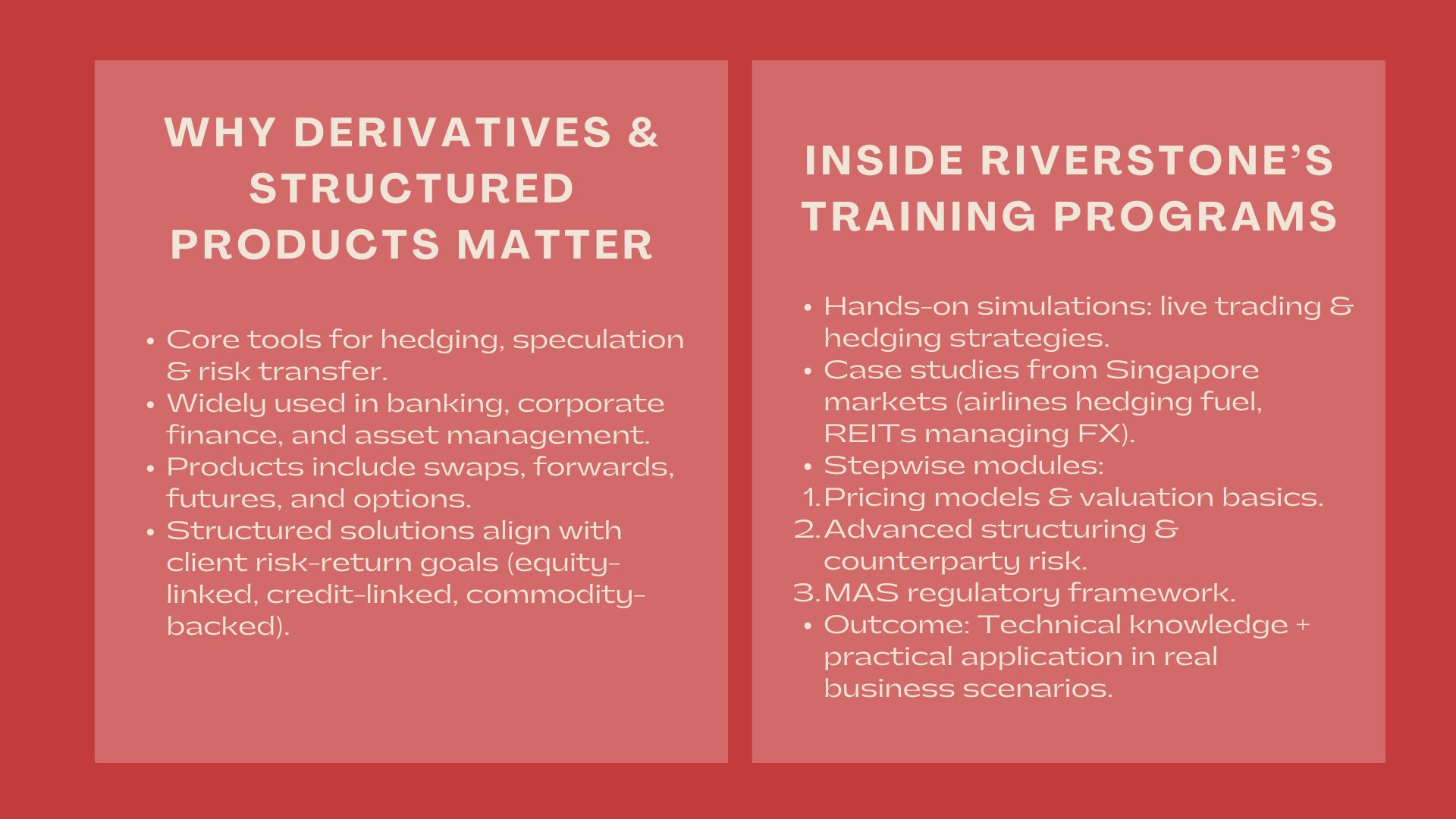 Trusted Derivatives and Structured Products Training in Singapore