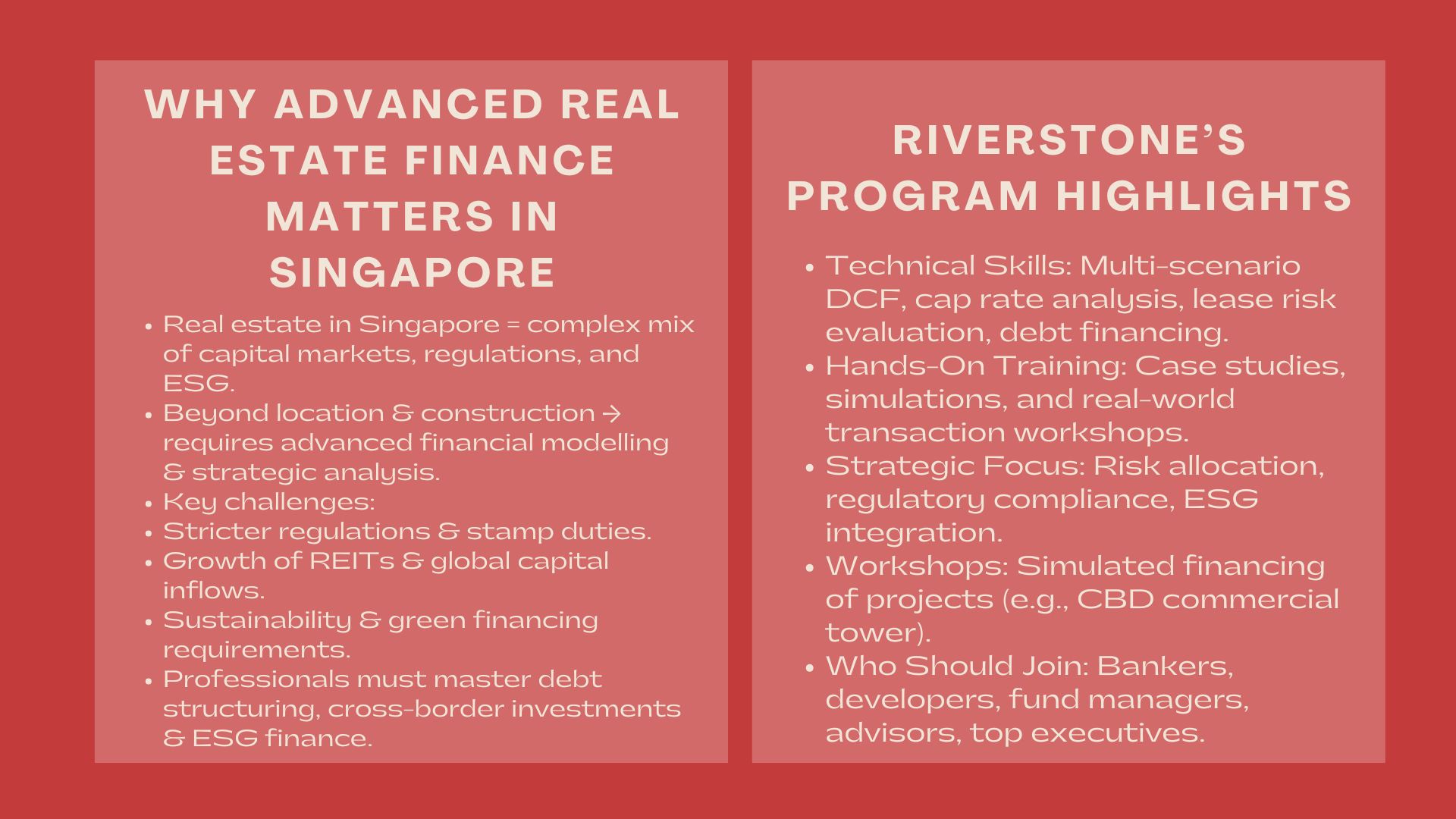Advanced Real Estate Investment Finance in Singapore
