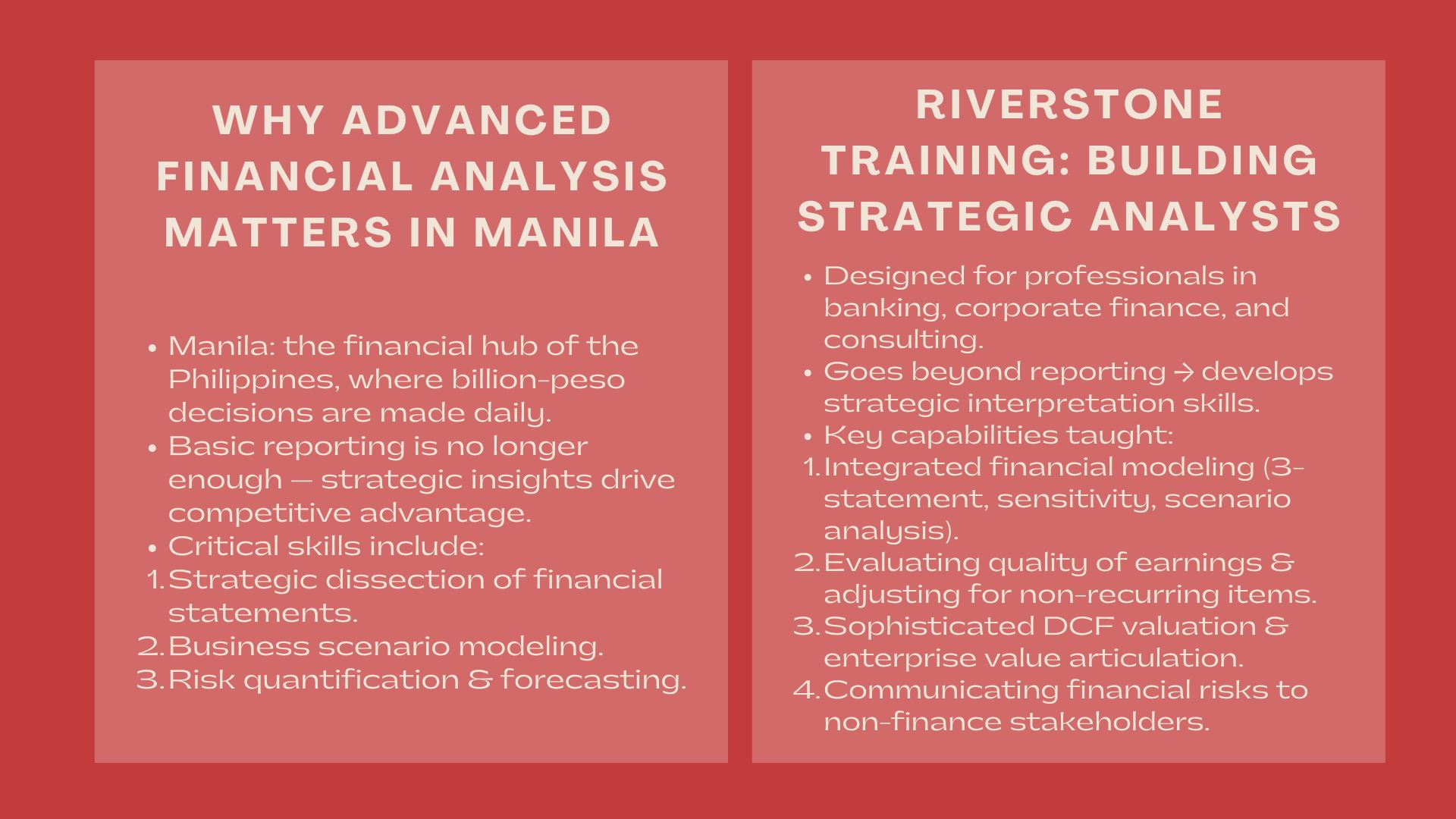 Advanced Financial Analysis Courses in Manila