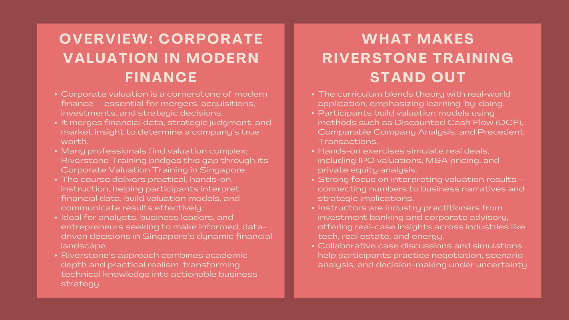 Professional Corporate Valuation Courses Singapore