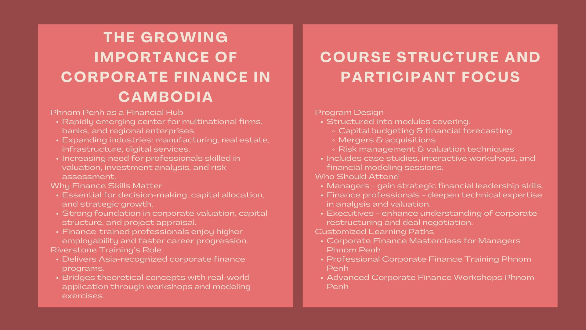 Top Corporate Finance Masterclass Phnom Penh