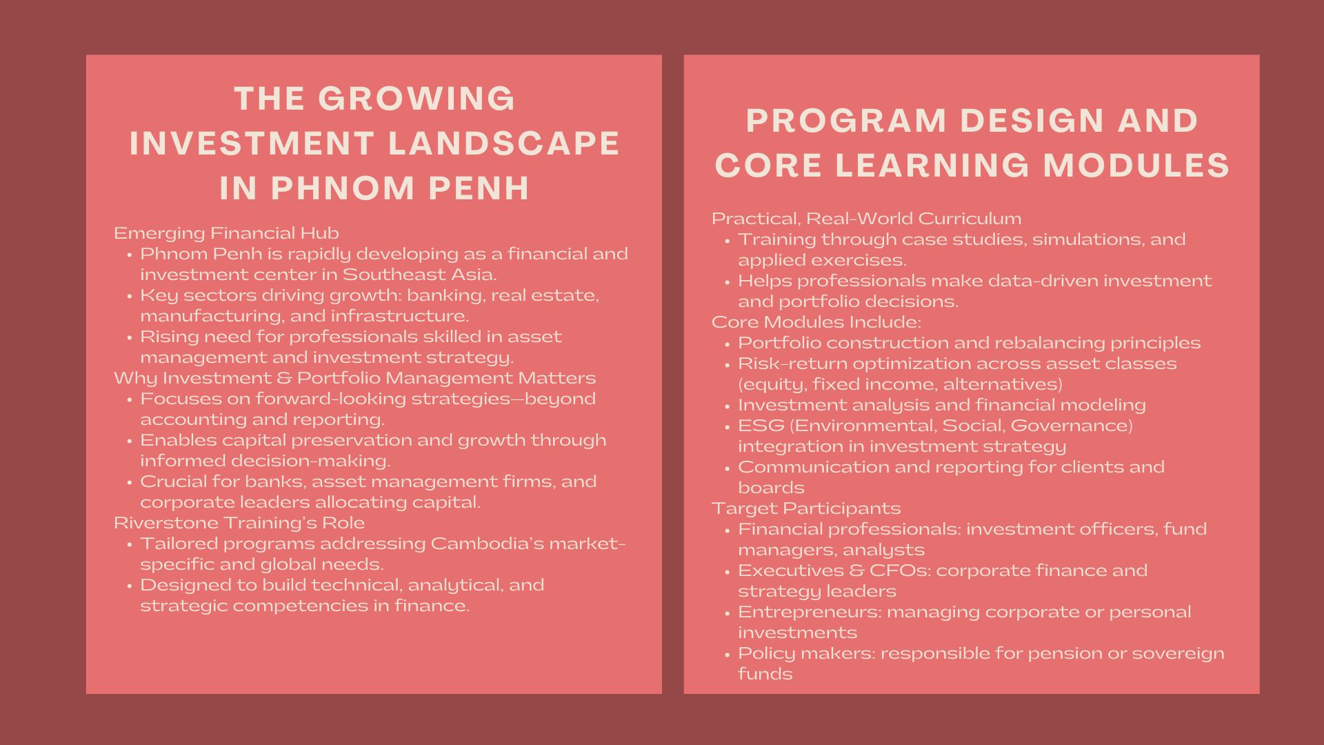 Top Investment and Portfolio Courses Phnom Penh
