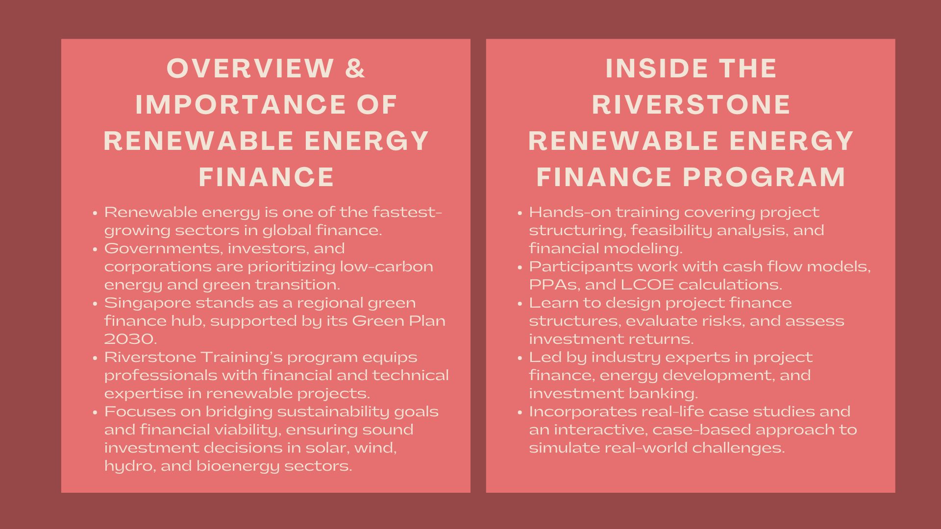 Renewable Energy Finance Certification Singapore