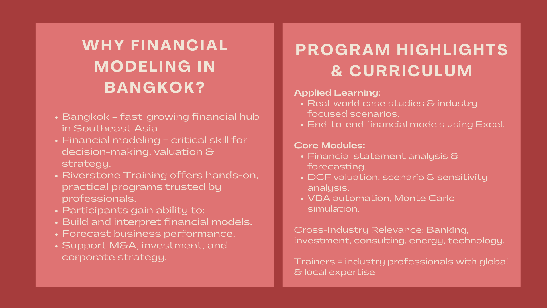 Top Financial Modeling Courses in Bangkok