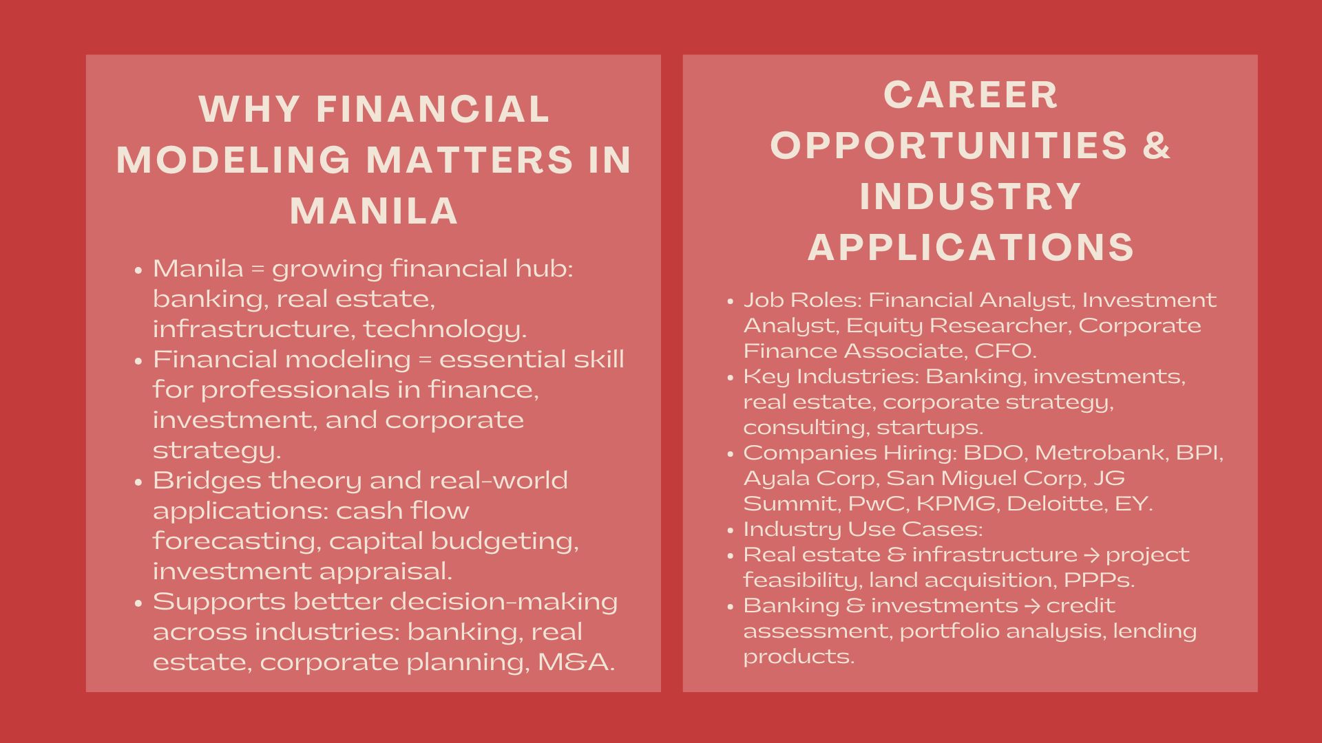 Top Financial Modeling Courses in Manila 