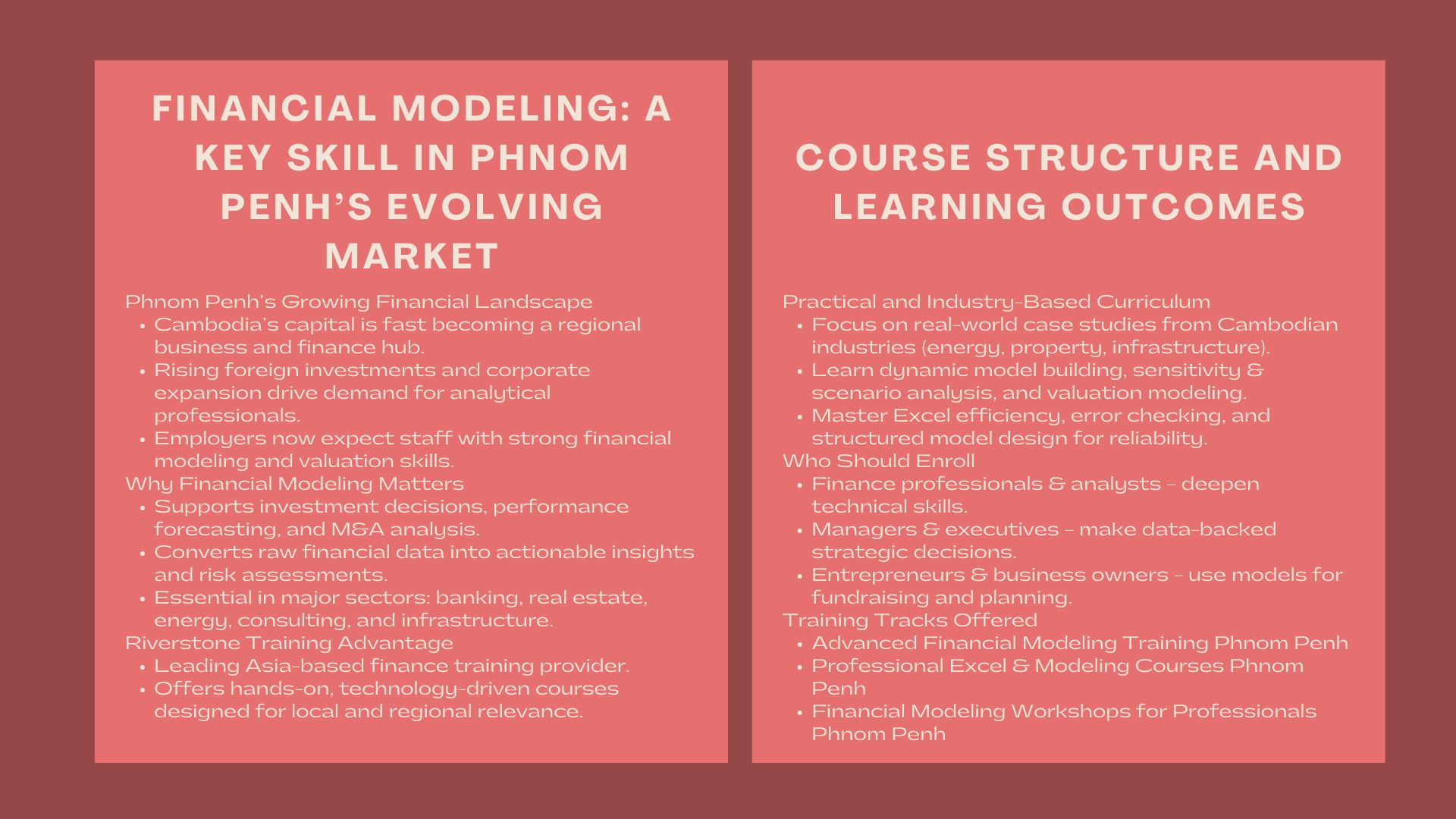 Top Financial Modeling Courses in Phnom Penh