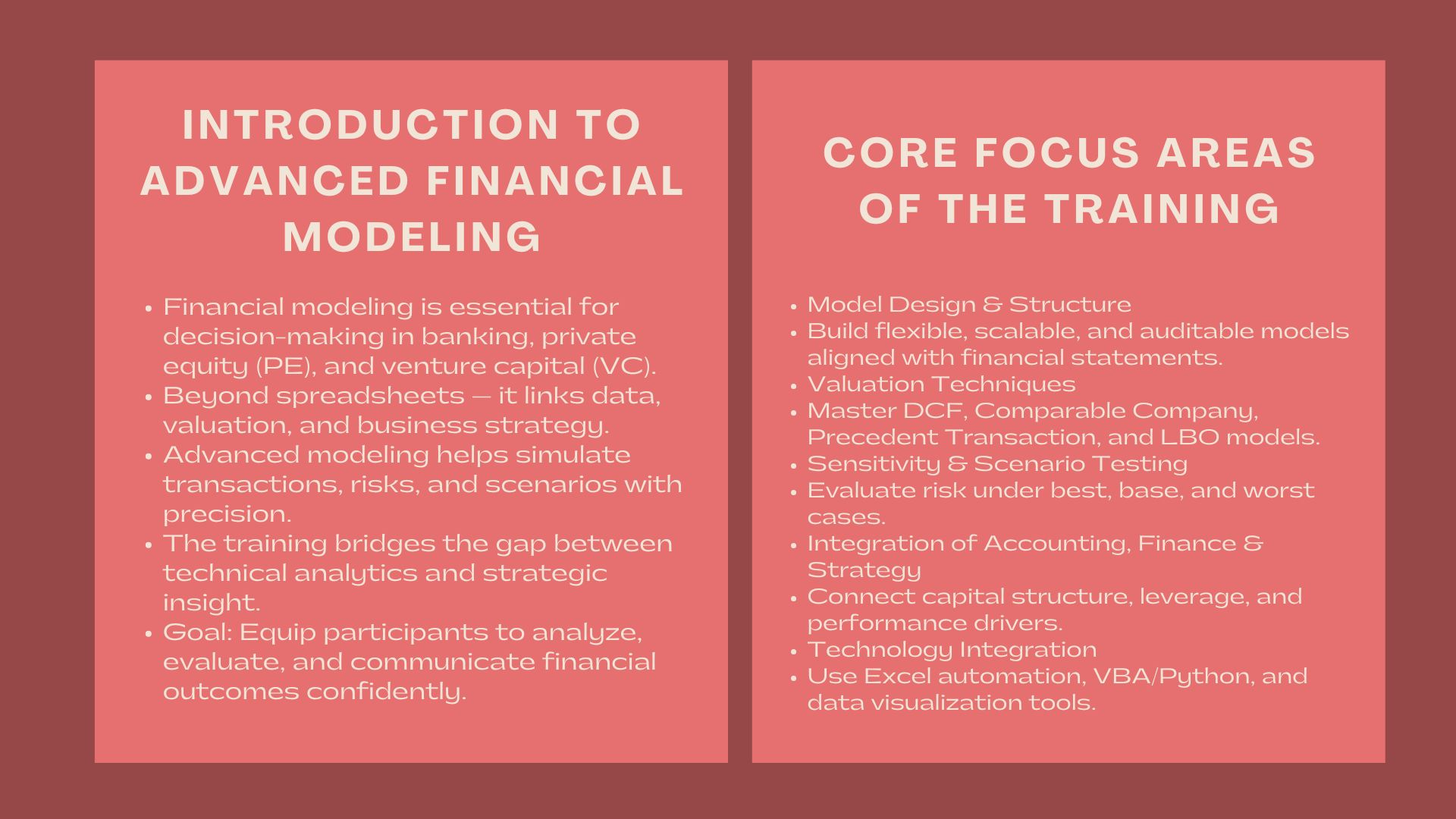 Professional Banking Financial Modeling Course