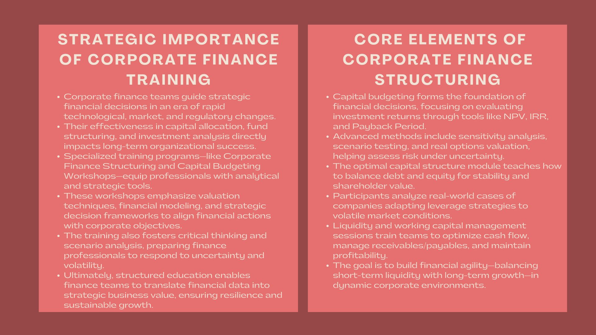 Structuring Corporate Finance Workshops Teams
