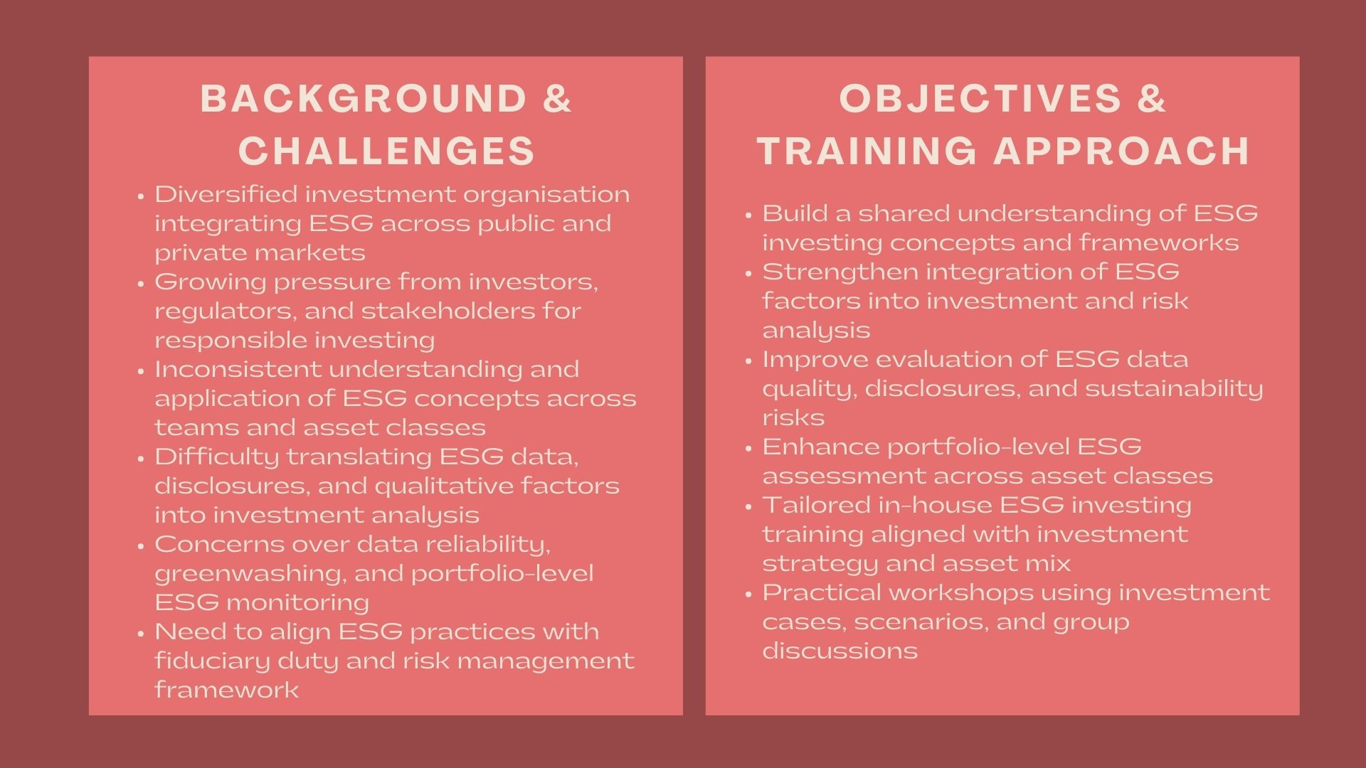Case Study ESG Investing In-House