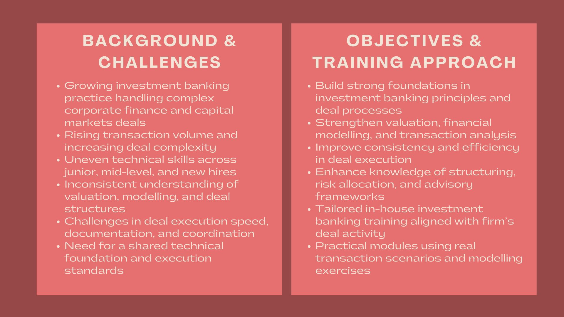 Case Study Investment Banking In-House